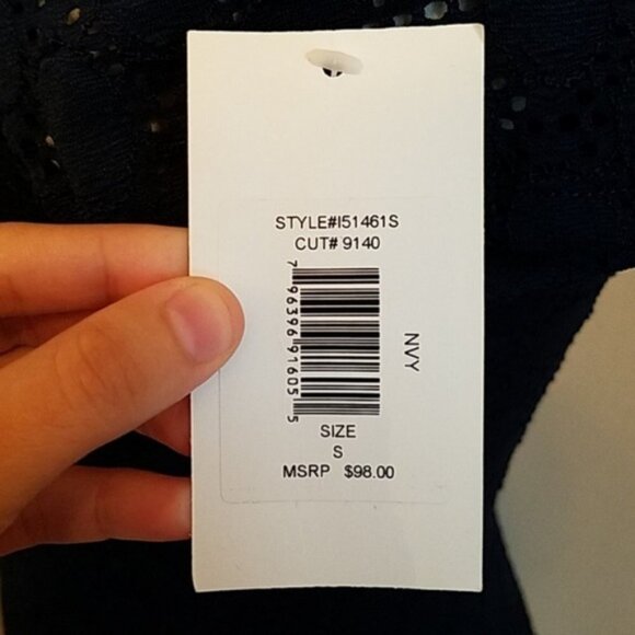 NWT Isaac Mizrahi Navy Eyelet Cap Sleeve Dress - Picture 4 of 6